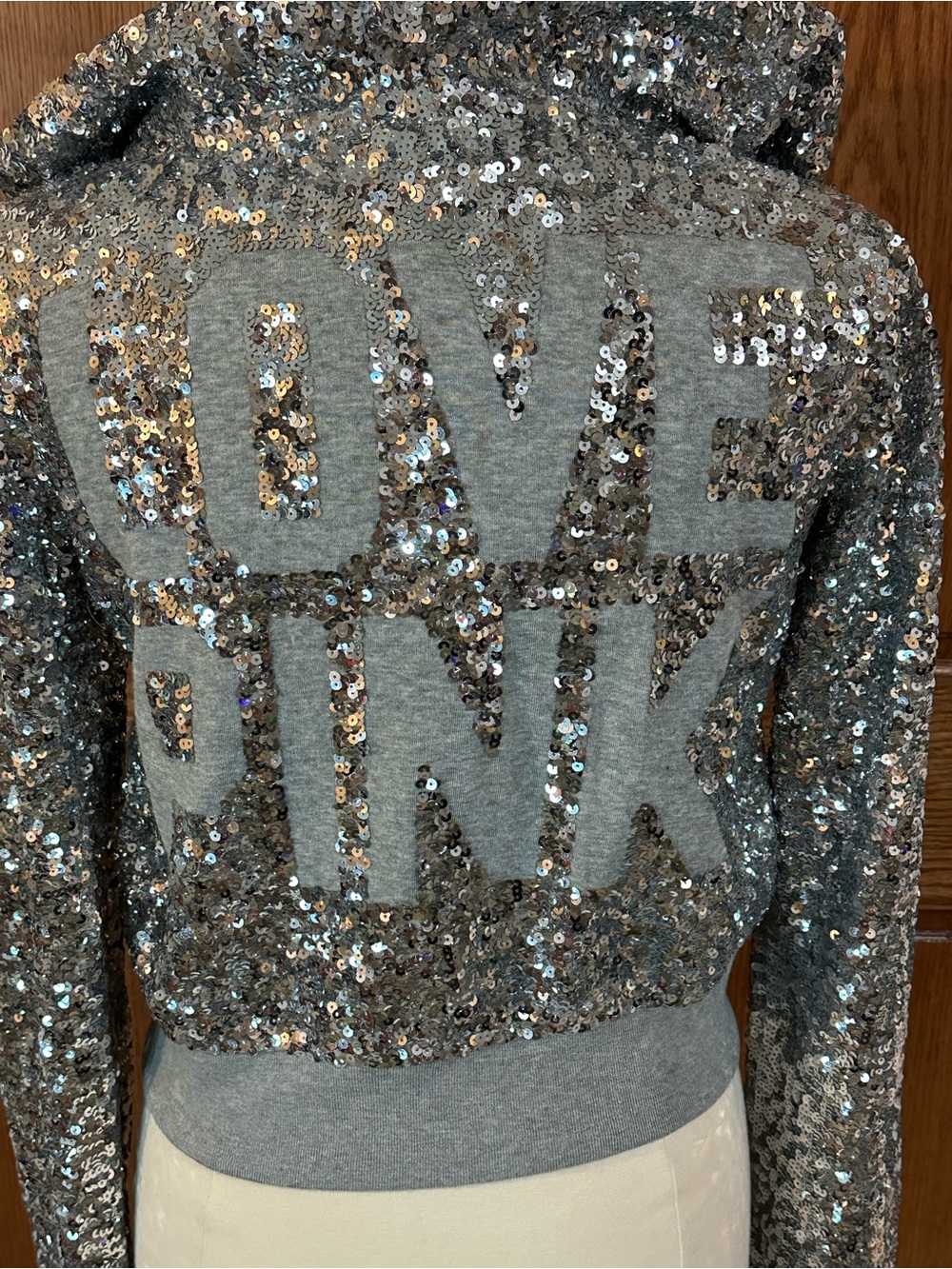 PINK Victoria's Secret Silver Sequin 'LOVE PINK' Hoodie - Picture 6 of 10